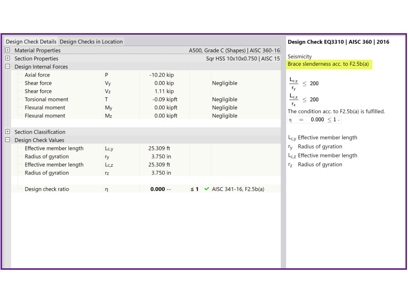 KB 001775 | Dimensionamento de um pórtico contraventado segundo a AISC 341-16 no RFEM 6