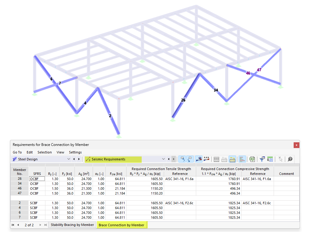 KB 001775 | Dimensionamento de um pórtico contraventado segundo a AISC 341-16 no RFEM 6