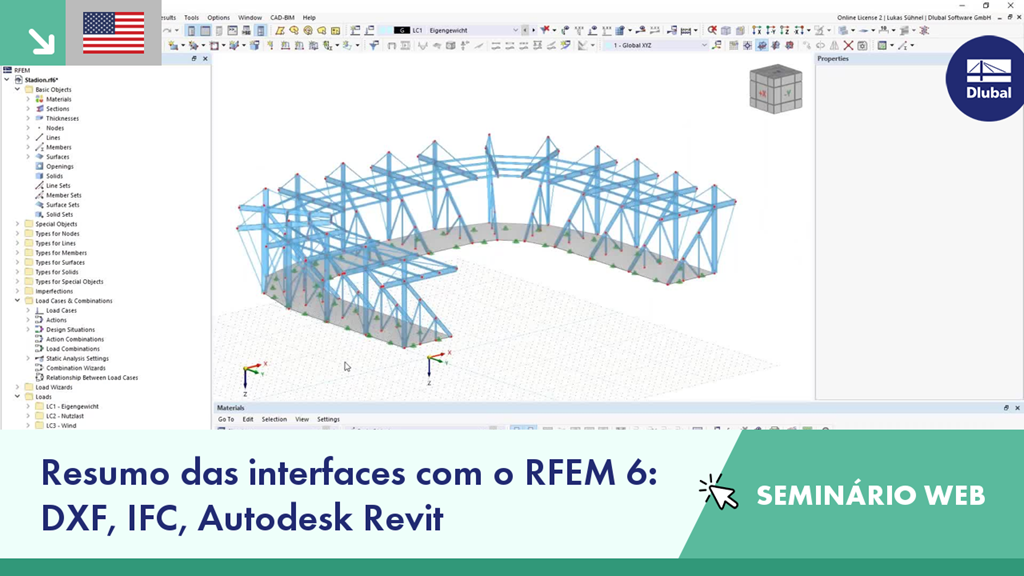 Webinar slide showcasing RFEM 6 interfaces with DXF, IFC, and Autodesk Revit integration.
