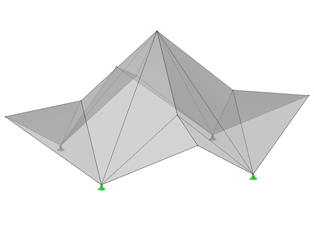 ID de modelo 530 | 034-FPC011 | Sistemas de estruturas dobradas prismáticas. Superfícies com dobras cruzadas geradas diagonalmente sobre uma planta retangular, as cumeeiras elevando-se na direção do centro