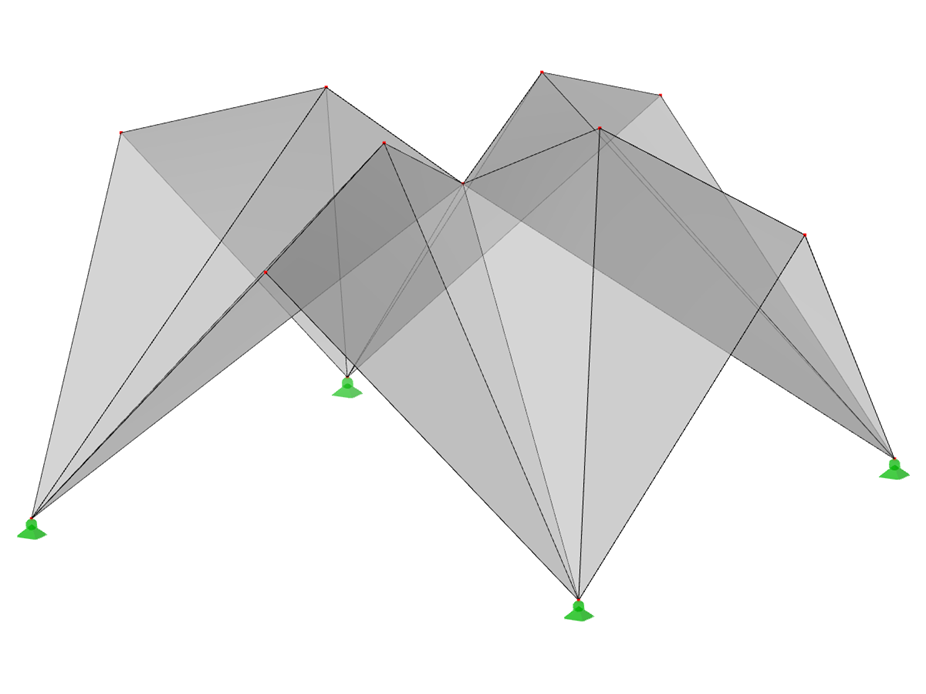 Modelo ID 532 | 034-FPC013 | Sistemas de estruturas prismáticas dobradas | Superfícies de dobra cruzada sobre planta retangular, Cristas Dobradas para Cima