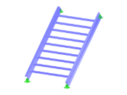 Escada reta de um único lance projetada sem patamar e sujeita a carga. Apresenta detalhes estruturais.