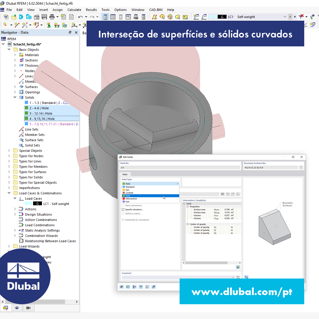 Interseção de superfícies e sólidos curvados