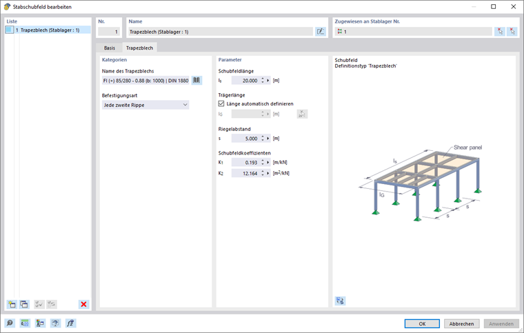 Caixa de diálogo 'Subcampo barra', separador 'Folha trapezoidal'