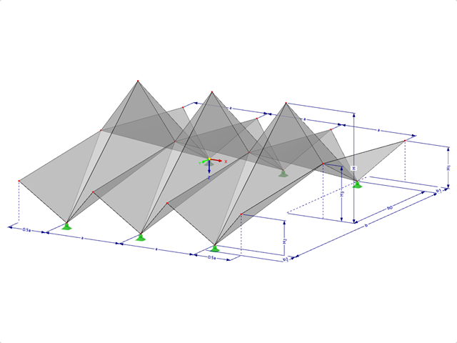 Modelo 000525 | FPL104 | Sistemas de estruturas dobradas prismáticas. Superfícies com dobragem em sentido contrário. Dobra central elevada sobre Dobra de cumeeira. Dobragem cume-vale com parâmetros