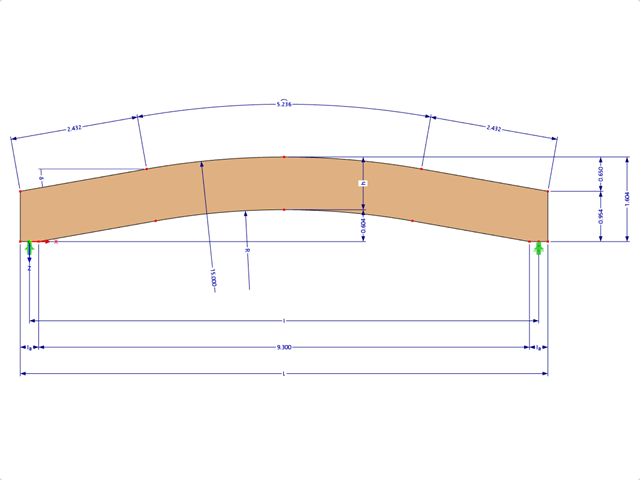 Modelo 000572 | GLB0401 | Viga de madeira laminada colada | Curvado | Altura constante | Simétrico com parâmetros