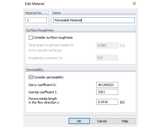 Dados de entrada RWIND da superfície permeável
