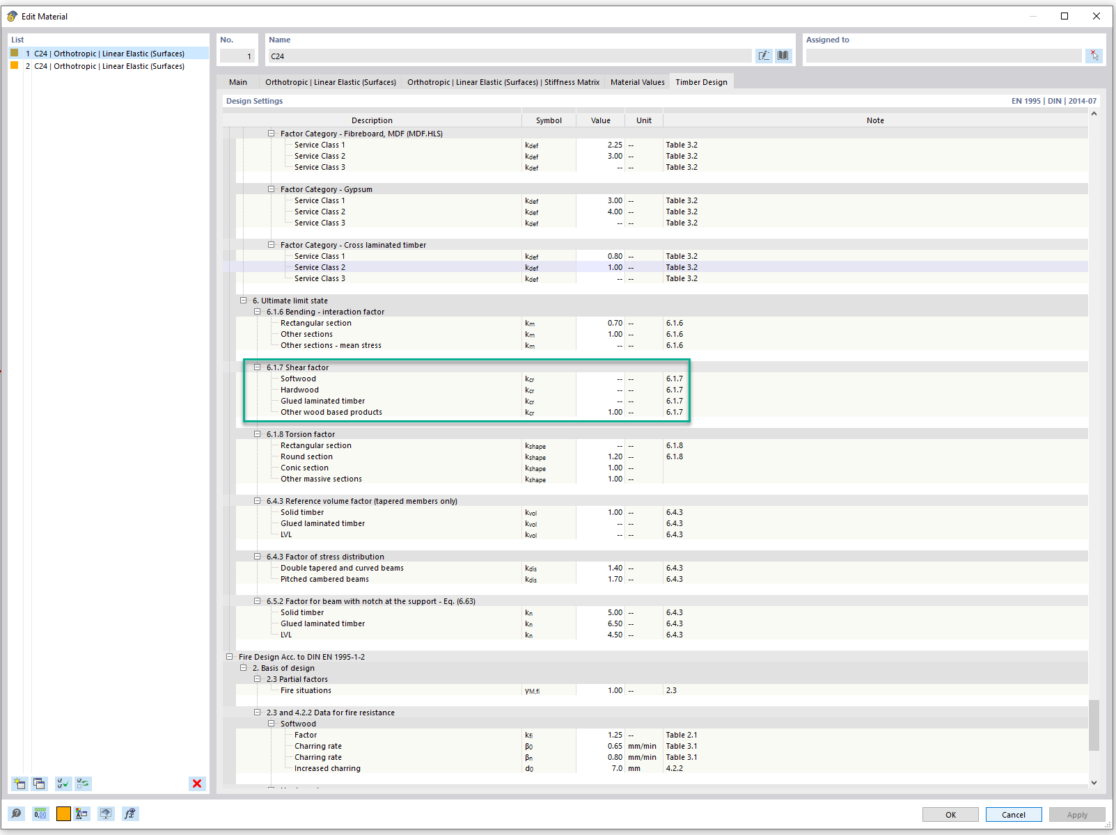 Função 002577 | Consideração do fator de fissura kcr para superfícies