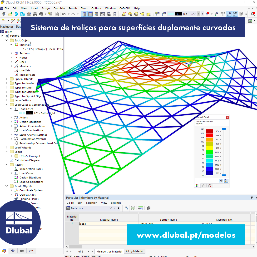 Sistema de treliças para superfícies duplamente curvadas