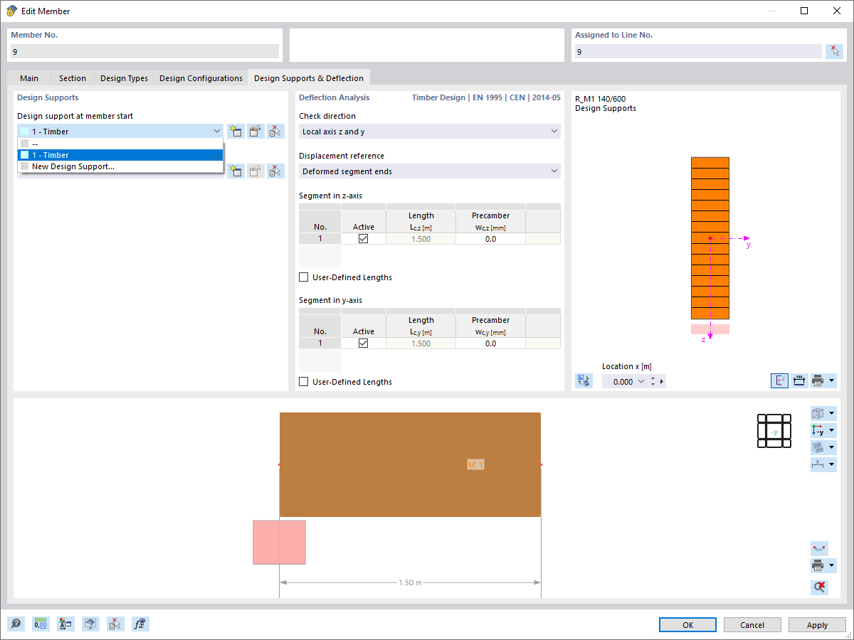 Atribuição de apoios de cálculo para viga em consola