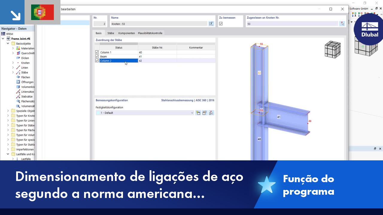 Dimensionamento de ligações de aço de acordo com a norma americana ANSI/AISC 360-16 sem mencionar detalhes de software.