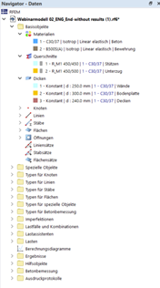 Dados do modelo de edifício em betão