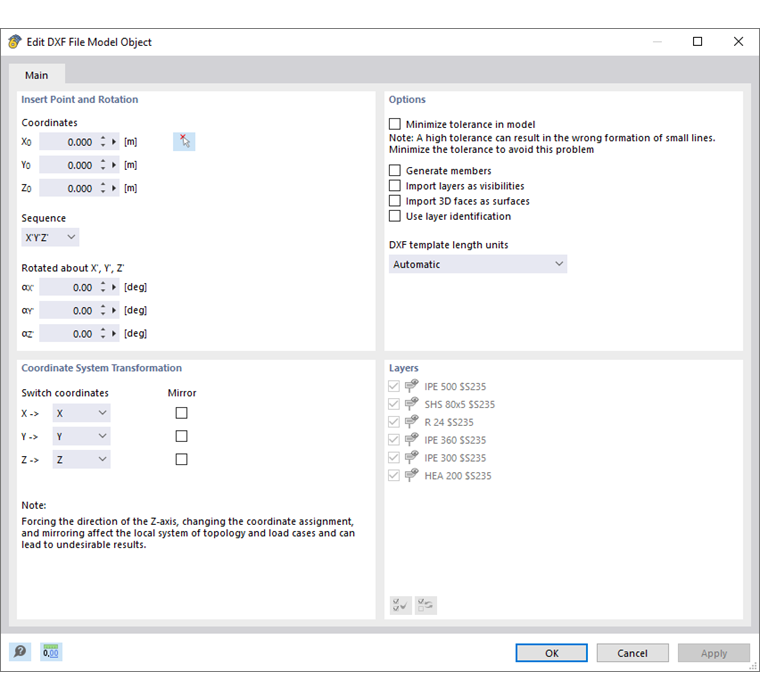 Configuração para importação DXF