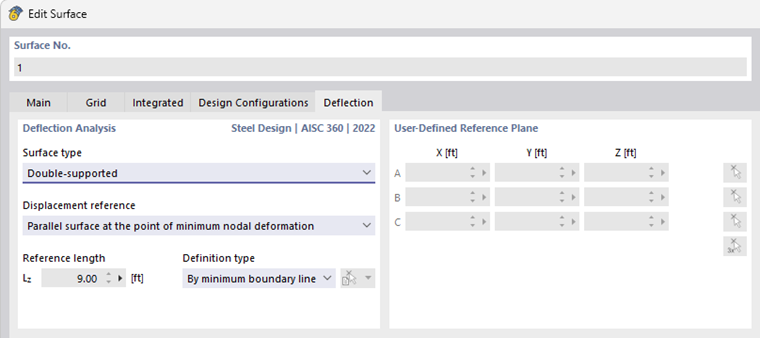 Configurar parâmetros para verificação da flecha