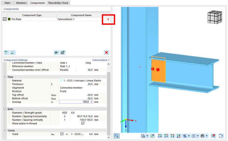 Referência direta no separador Componentes