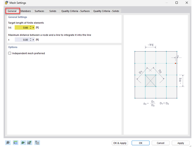 Visualização do comprimento ideal do elemento para análises de elementos finitos na construção.