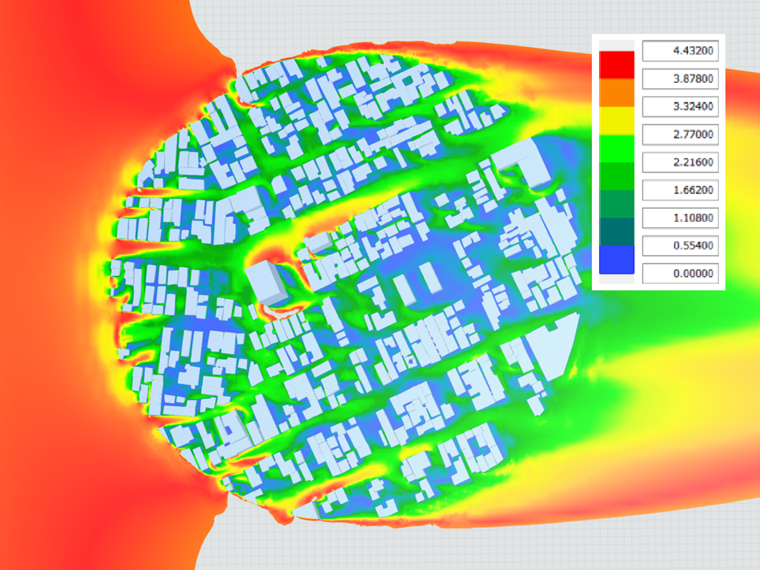 Velocidade do fluxo sobre toda a cidade - caso AIJ E