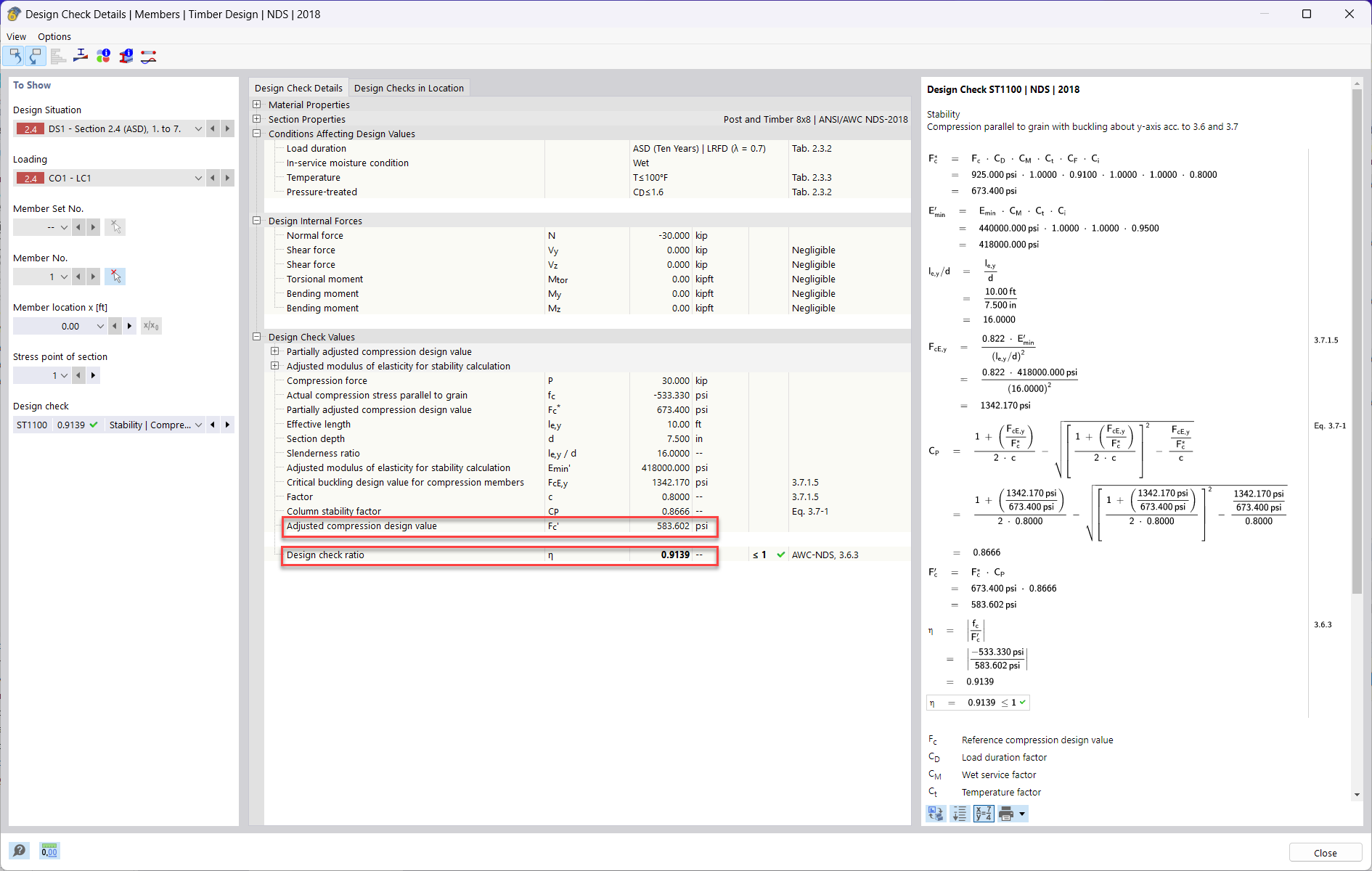 KB 001848 | 2018 NDS dimensionamento de pilares de madeira no RFEM 6