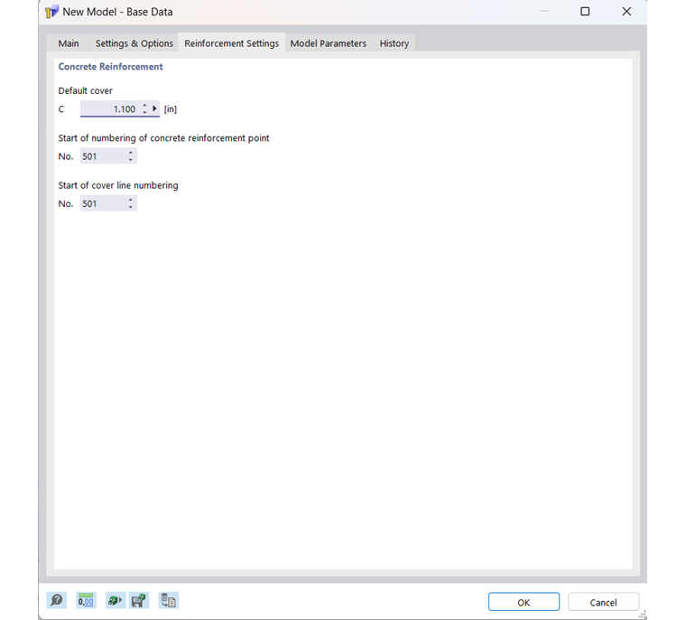 Caixa de diálogo "Novo Modelo – Dados gerais", separador "Configuração de armadura"