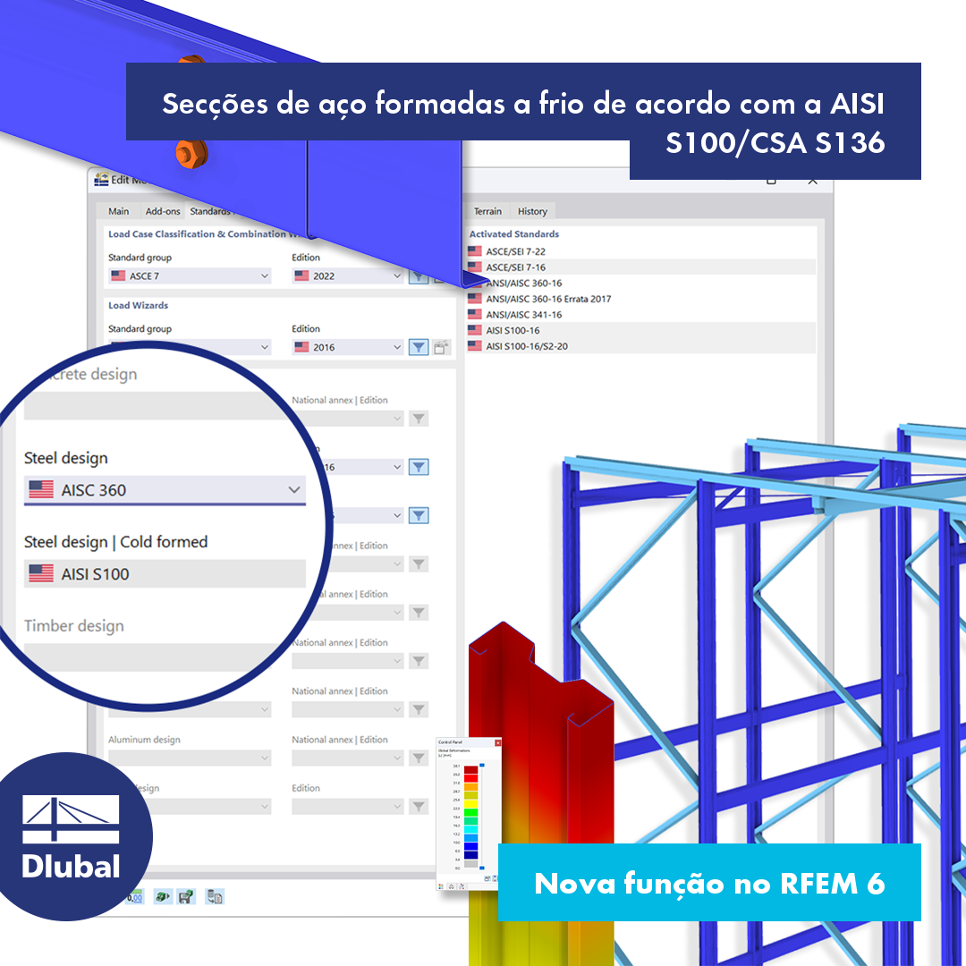 Secções de aço formadas a frio de acordo com a AISI S100/CSA S136