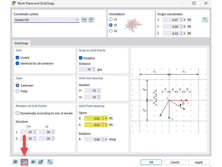 Optimierung des Rasterpunktrabstandes zur Feinjustierung von Modellparametern in CAD-Software.