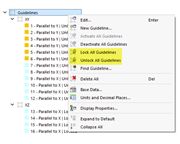 Menu de contexto de linhas auxiliares no navegador