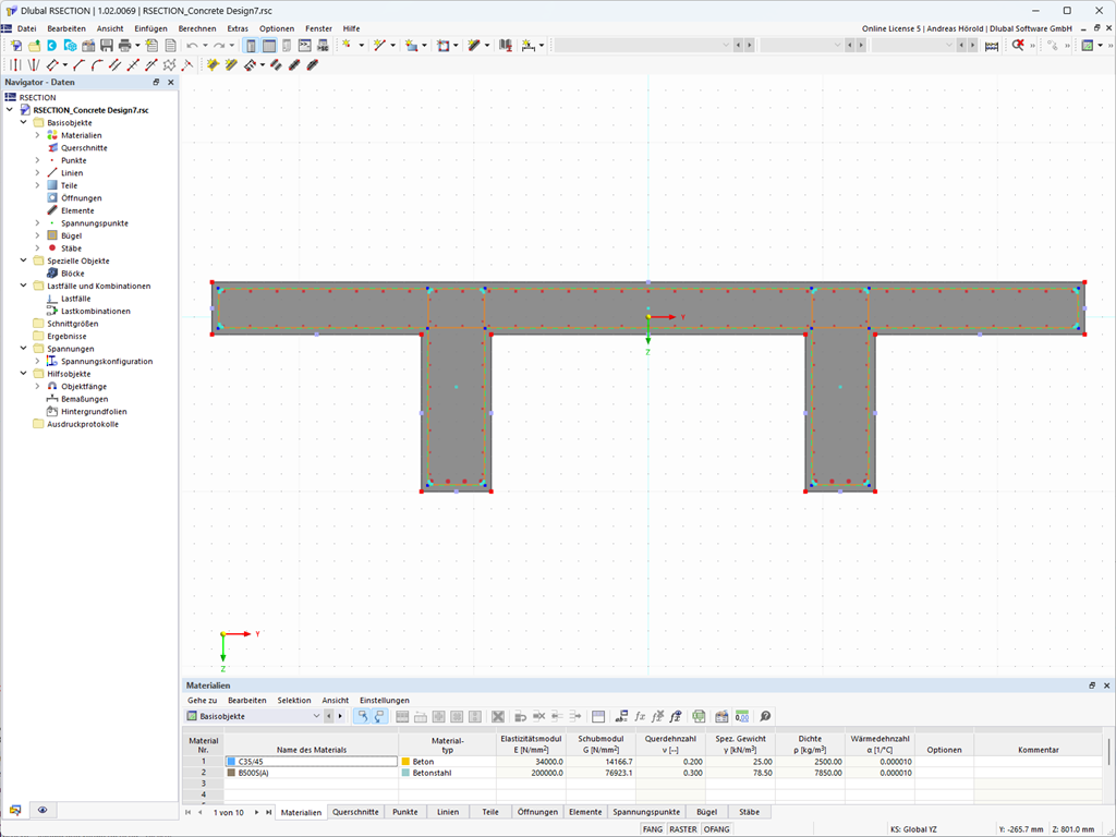 Função 002640 | Dimensionamento de secções RSECTION no módulo Dimensionamento de betão