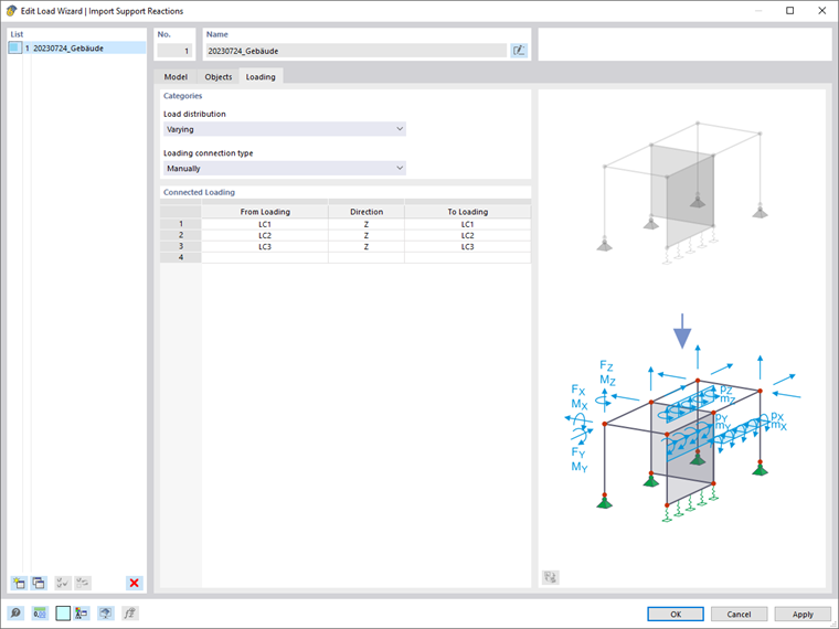 FAQ 005401 | Como é que posso utilizar o assistente de cargas "Importar reações de apoio"?
