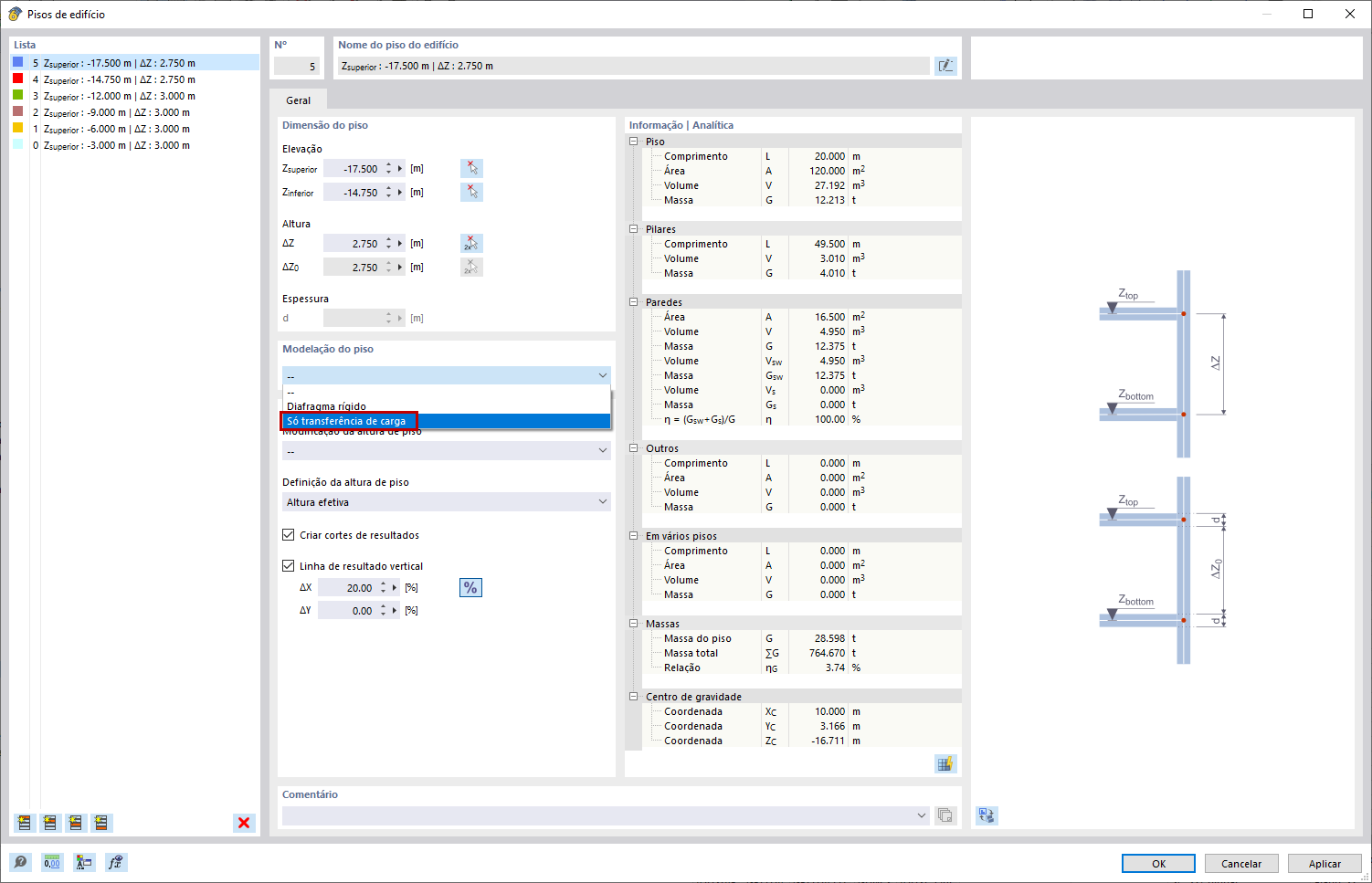 Função 002645 | Tipo de piso "Só transferência de carga"