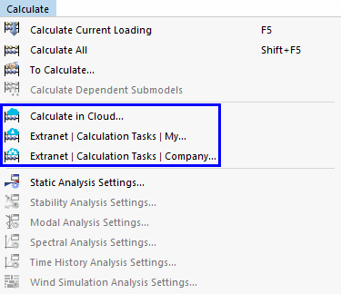 Menu "Calcular" para cálculos de nuvens