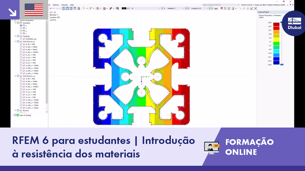 Grupo de estudantes participa em formação online para aprender os fundamentos de resistência dos materiais com o software RFEM 6, através de uma plataforma digital.