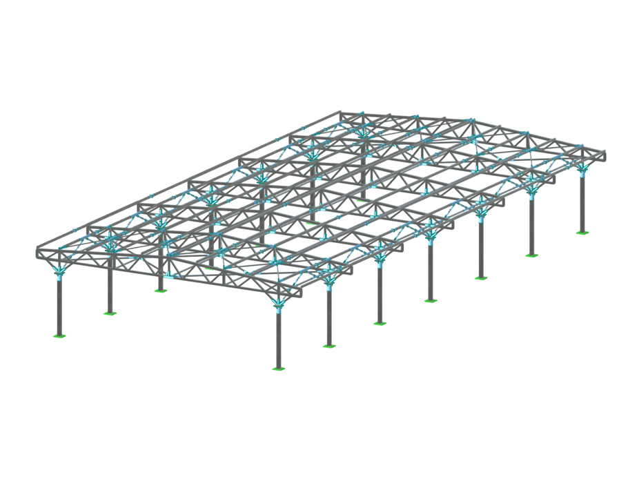 Modelo 004617 | Estrutura de aço de uma cobertura com dimensionamento de ligações de aço