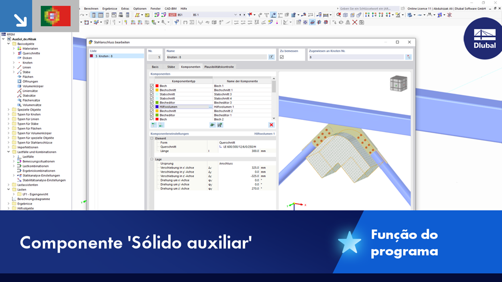 Representação de um componente de apoio estrutural para otimizar uma análise estrutural. Foco no uso eficiente de volumes auxiliares.