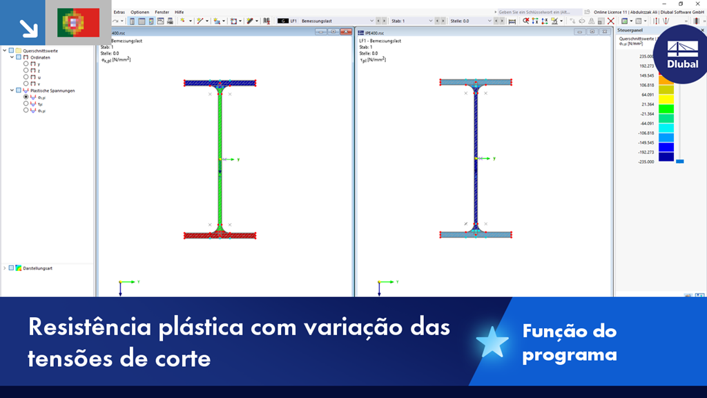 Visualização da capacidade plástica considerando as tensões de corte