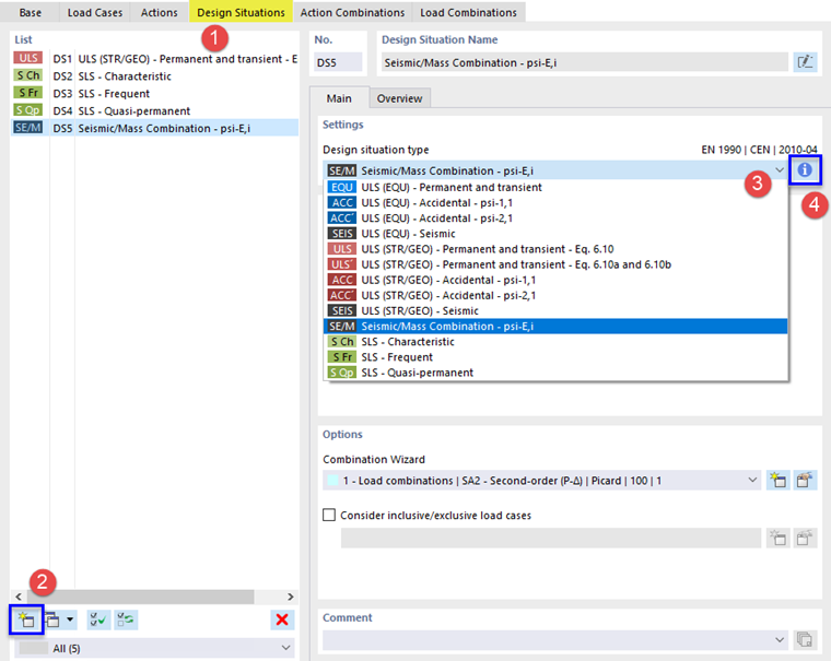 Criar uma situação de dimensionamento sísmico
