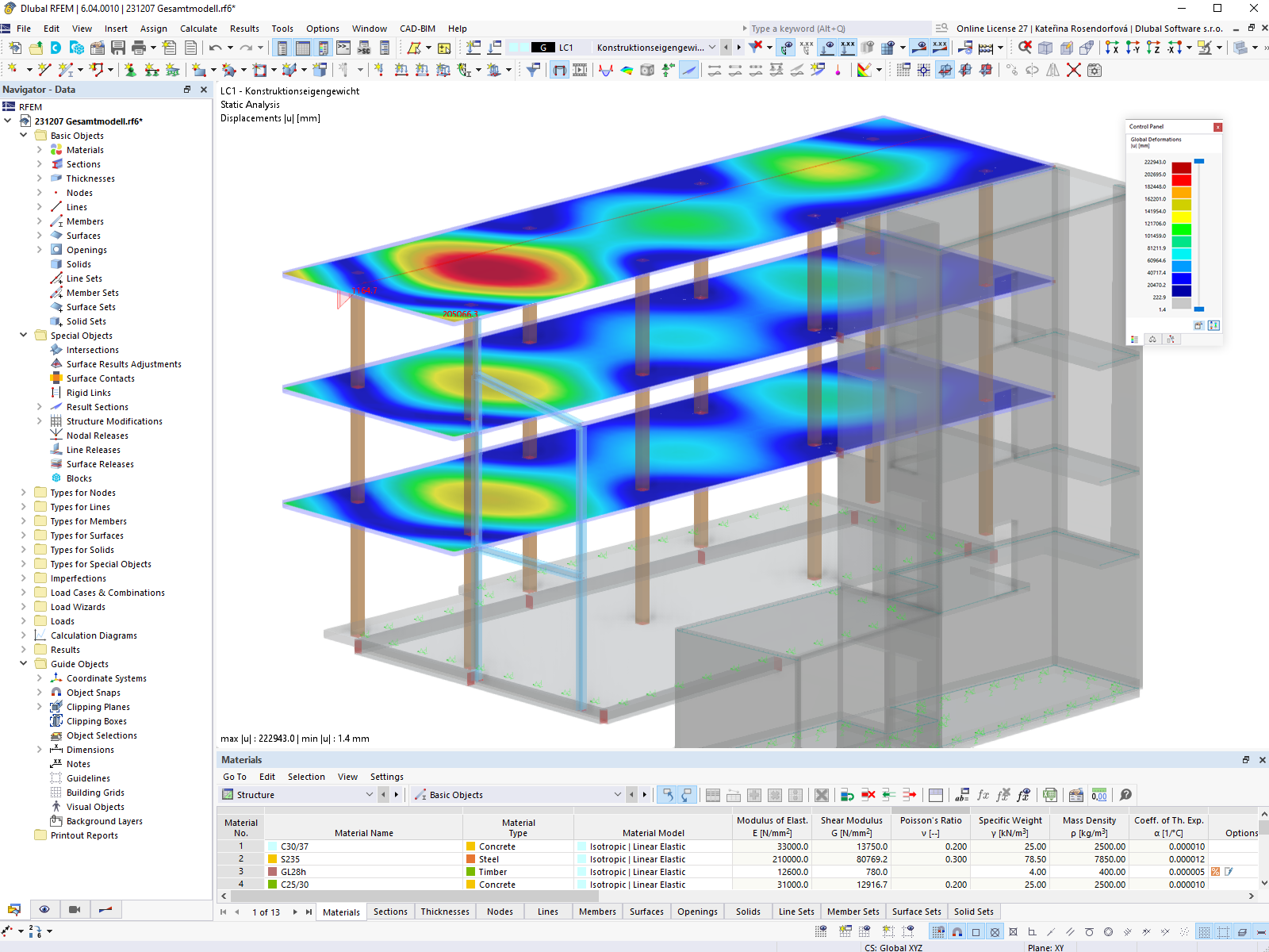 Modelo RFEM do edifício de escritórios com deformações | © Furche Geiger Zimmermann Tragwerksplaner GmbH