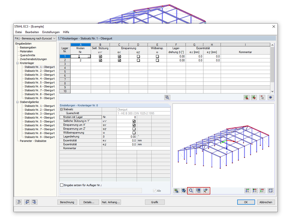 Ajuda visual para definir as condições de apoio para conjuntos de barras no dimensionamento de acordo com EN 1993-1-1, secção 6.3.4