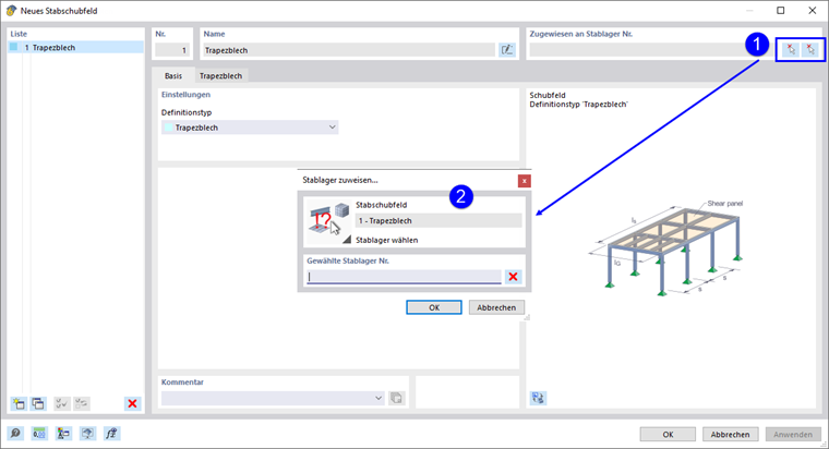 Caixa de diálogo "Novo painel de corte de barra", Atribuir apoio de barra