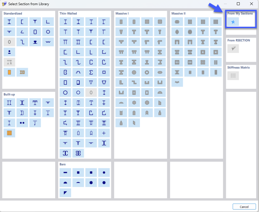 Abrir secções favoritas na biblioteca