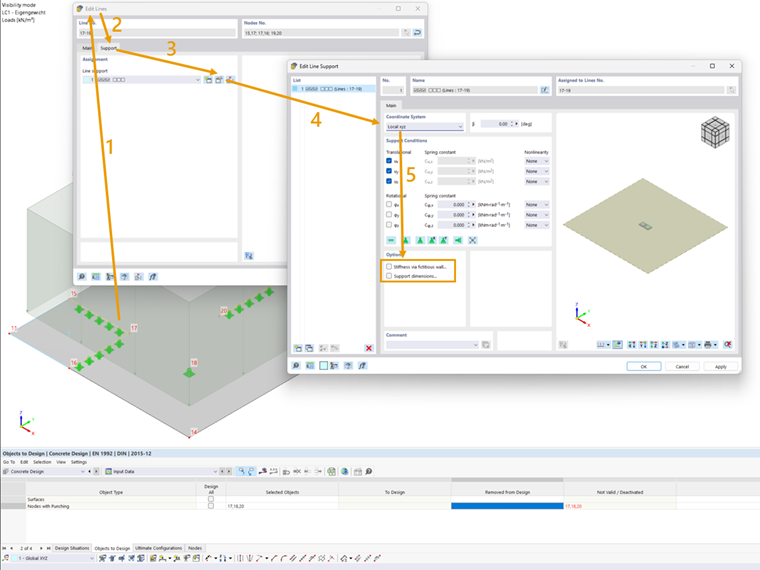 FAQ 005472 | Na tabela dos objetos a serem dimensionados no módulo Dimensionamento de betão, os nós de punçoamento estão listados na coluna inválido/desativado, apesar de