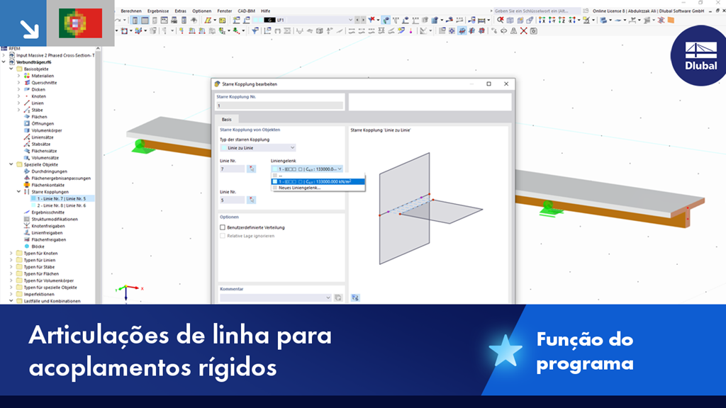 Representação de articulações de linha utilizadas para o acoplamento rígido de componentes