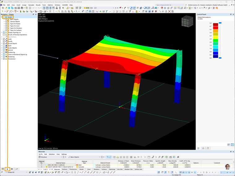 FAQ 005506 | Como é que posso mostrar apenas a geometria deformada e ocultar a geometria não deformada no RFEM 6/RSTAB 9?