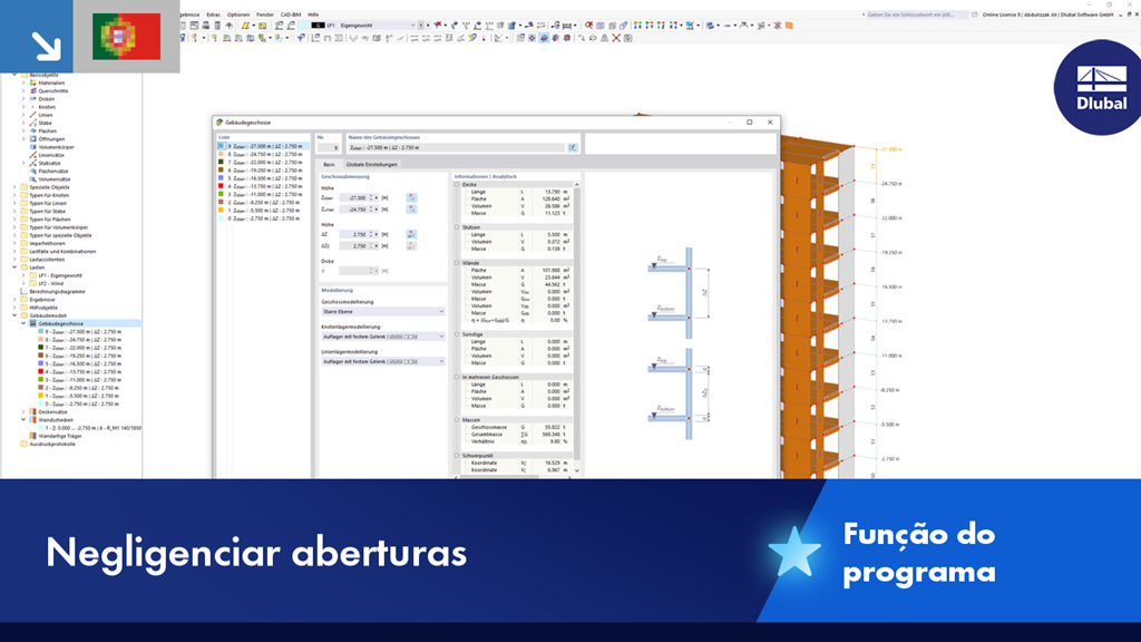 Ilustração de componentes sem considerar aberturas para análise de resistência.