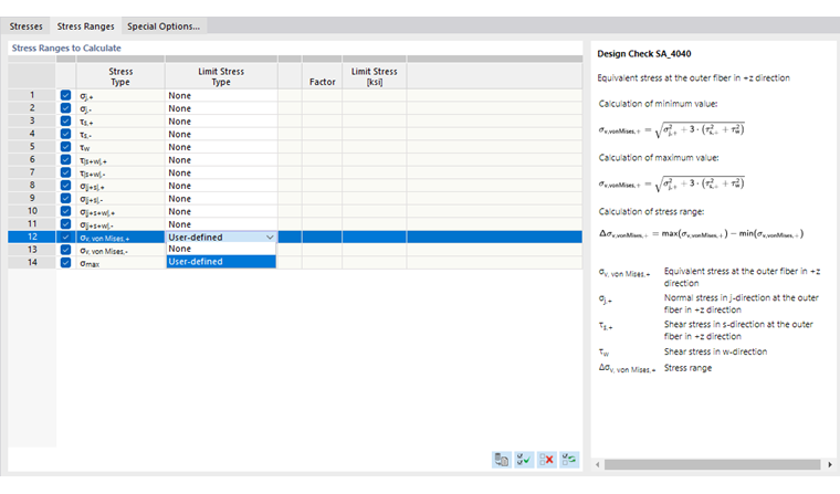 Definir intervalos de tensão a calcular
