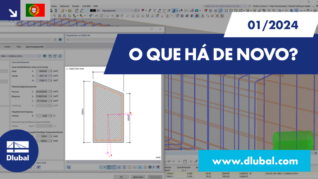 Apresentação gráfica das novas funções do RFEM 6 e do RSTAB 9 de janeiro de 2024.