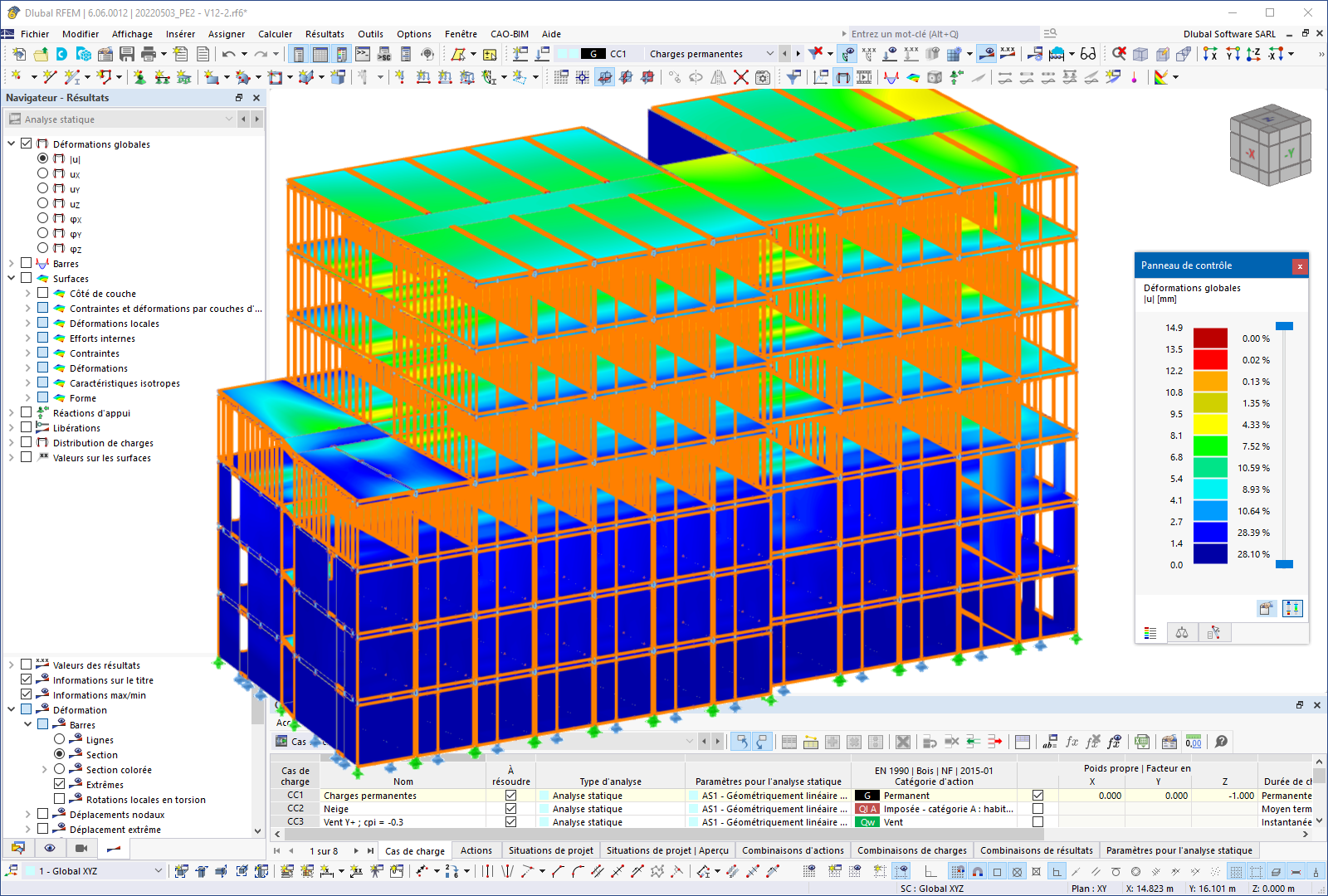 Deformações do edifício no RFEM
