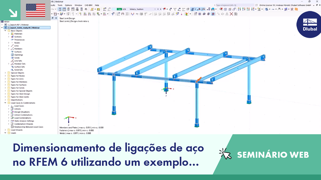 Dimensionamento de uma ligação de aço com um exemplo prático no software RFEM 6. Tratamento ilustrativo de um cenário prático.
