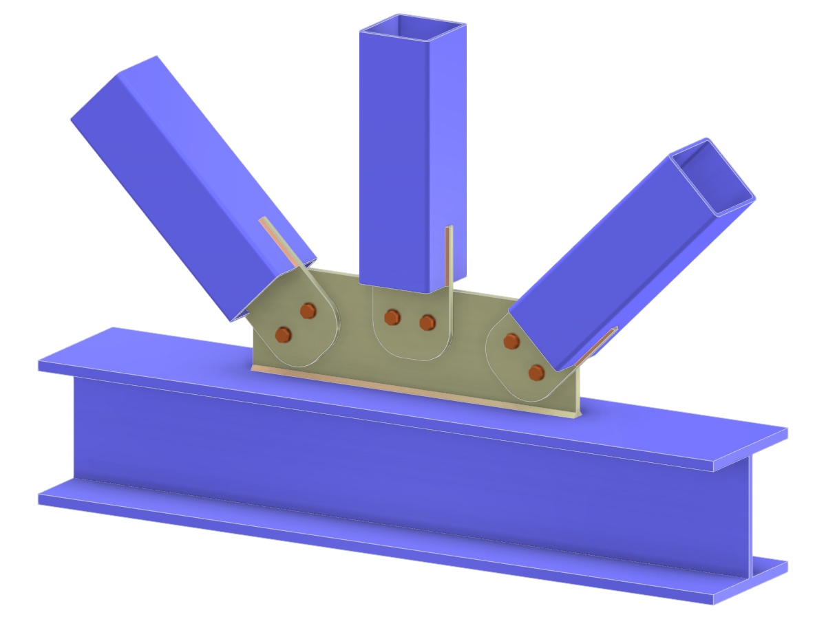 Modelo 005309 | Ligação KT de Treliça | Diagonais e Vertical para Ligação ao Banzo via Chapa de Gusset e Lingueta