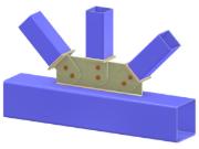 Modelo 005313 | Ligação em KT de treliça | Diagonais e vertical para ligação ao banzo através de chapa de gusset, lingueta e chapa de capitel