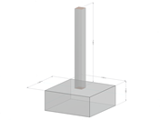Fundação de betão quadrada com pilar de aço central, representada em desenho de construção.